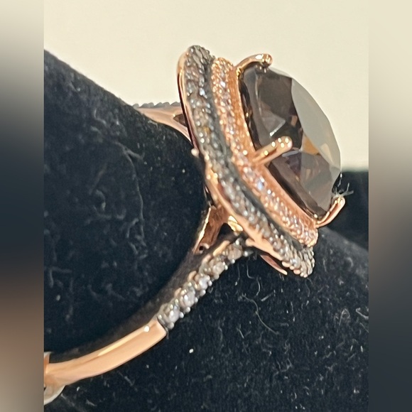 SMOKY QUARTZ APR 2.5ct RING .34 TW DIAMOND 14KT ROSE GOLD HALO SIZE 7 EXQUISITE - Picture 3 of 16